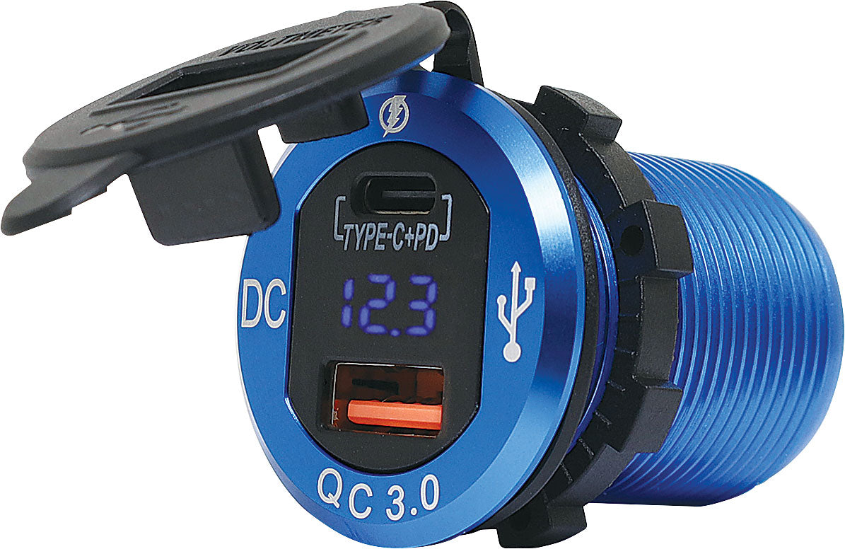 DC Power Connectors C3.0 3A USB C Power Delivery Charging Socket With Voltmeter P0696A