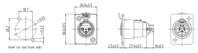 XLR Chassis Mount Connector 3 Pin Female P0804