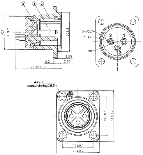 XLR Connector 3 Pin IP54 Male Chassis Mount P0819