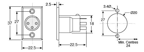 XLR 3 Pin Male Chassis Mount AC3MPNZ P0906