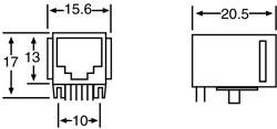 Modular Socket 6P4C RJ14 Low Profile Enclosed PCB Mount P1434