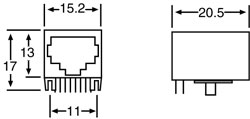 Modular RJ Connector RJ45 Modular Socket Low Profile Enclosed PCB Mount 8P8C P1438