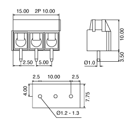 Screw Terminals 3 Way 5mm Mini PCB Mount Terminal Block P2033B