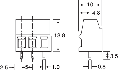 Screw Terminals 3 Way 5mm PCB Mount Terminal Block P2035A