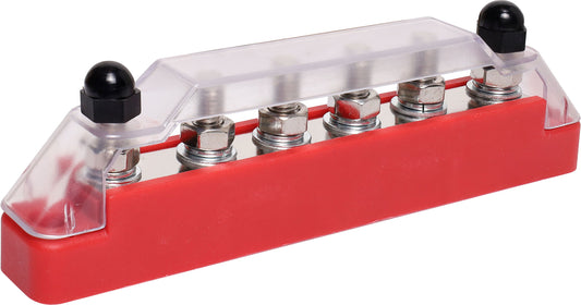 DC Power Connectors Busbar 6 Way 150a M6 Stud Bolt Down Red P2160