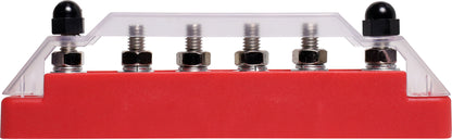 DC Power Connectors Busbar 6 Way 150a M6 Stud Bolt Down Red P2160