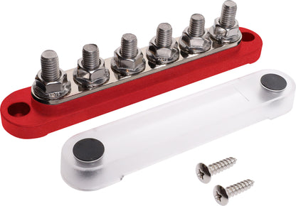 DC Power Connectors Busbar 6 Way 300a M8 Stud Bolt Down Red P2162
