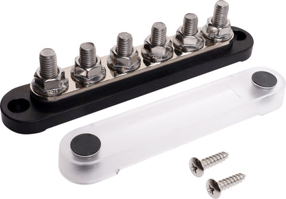 DC Power Connectors Busbar 6 Way 300a M8 Stud Bolt Down Black P2163