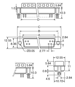 D-Sub Connector DE9 Female PCB Mount With Board Locks P3053