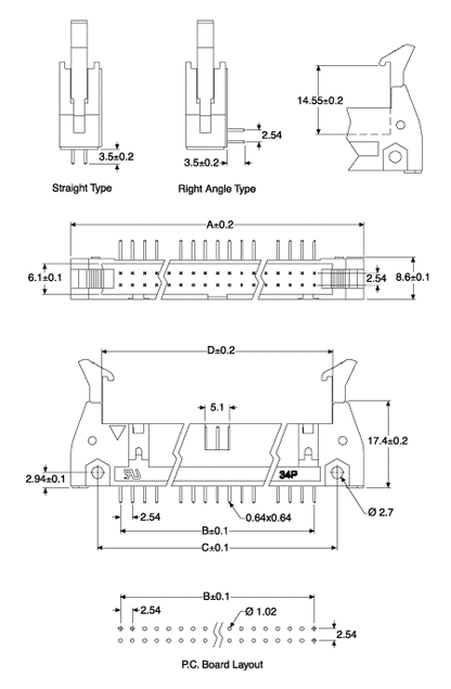 Pluggable Header 50 Pin Right Angle PCB Mount Locking Header P5250