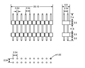 Headers & Shunts 10 Way Double Header Pin P5406