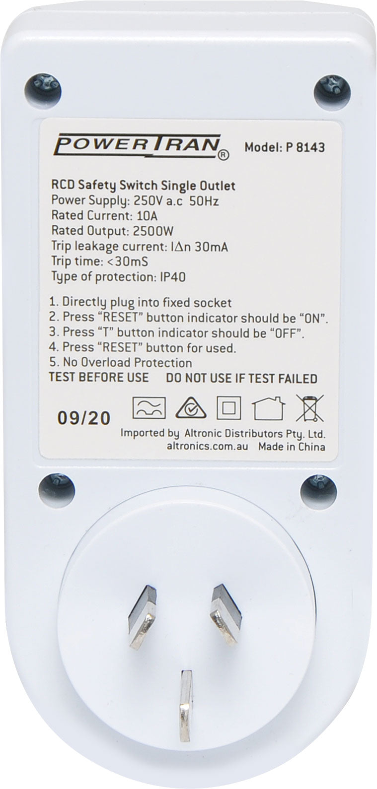 Power Boards & Filter Single Outlet RCD Safety Switch P8143