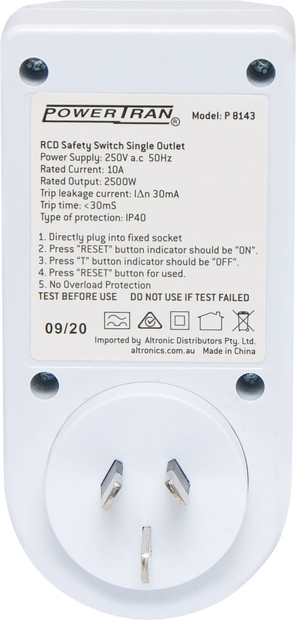 Power Boards & Filter Single Outlet RCD Safety Switch P8143
