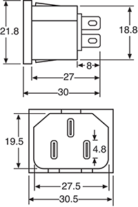 C14 Male Socket Chassis Snap-In 10A IEC P8321B