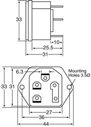C14 Male Socket Chassis Mount Fused M205 10A IEC P8324