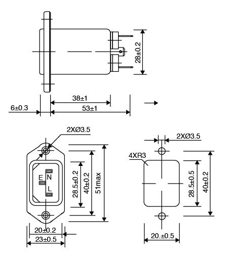 C14 Male Socket Chassis Mount EMI Filter 6A IEC P8352A