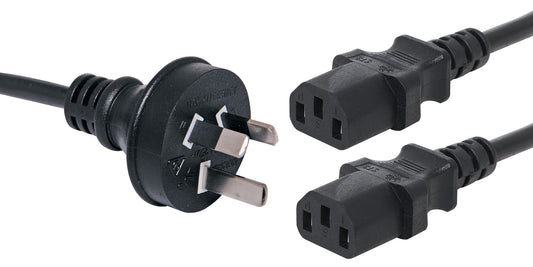 Appliance Mains Power Cable Dual IEC C13 10A 3 Pin 2m Black P8418A