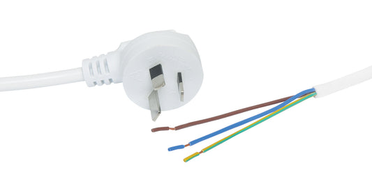 Mains Power Cable Bare Ends 90° 7.5A 3 Pin 2m White P8429