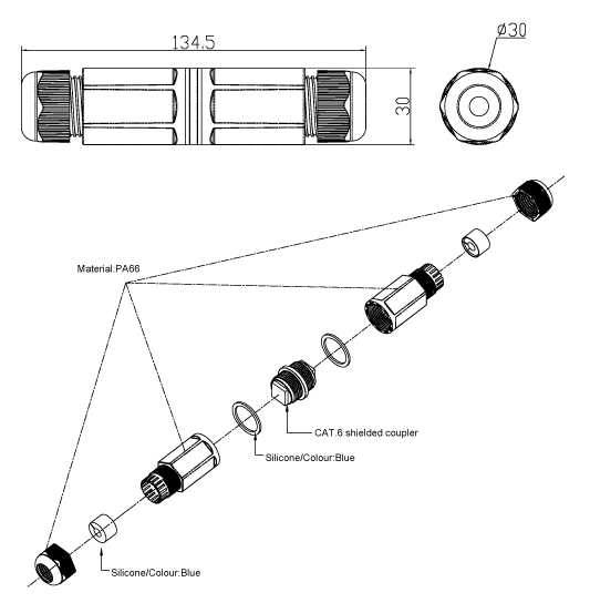 Modular RJ Connectors IP67 In-Line Weatherproof Cat6 Joiner P9304