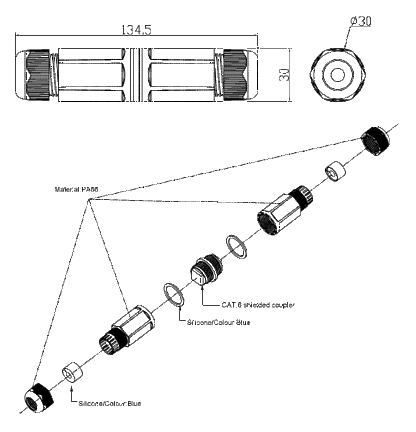 Modular RJ Connectors IP67 In-Line Weatherproof Cat6 Joiner P9304