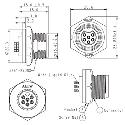 Circular Connector 6 Pin 5A Screw-On Female Chassis IP67 Waterproof Socket P9446A