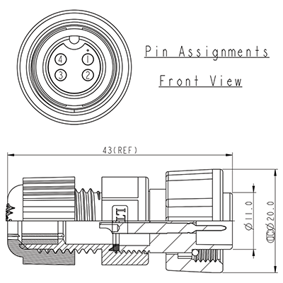 Circular Connectors 4 Pin 5A Screw-On Male Line IP67 Waterproof Socket P9454