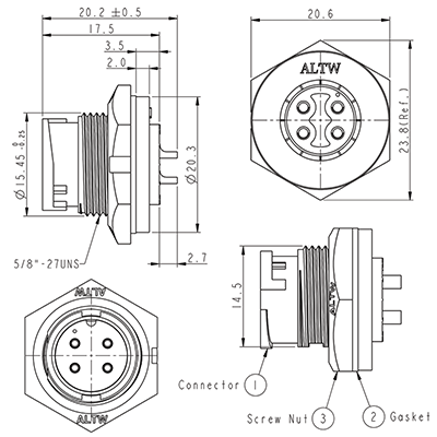 Circular Connectors 4 Pin 5A Locking Male Chassis IP67 Waterproof Plug P9464A