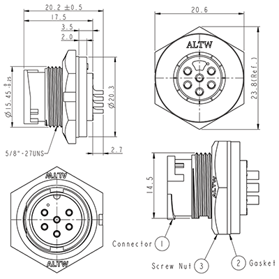 Circular Connector 6 Pin 5A Locking Male Chassis IP67 Waterproof Plug P9466A