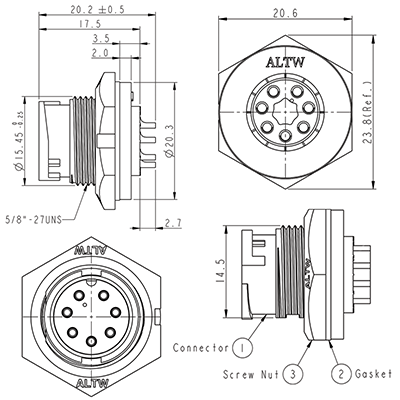 Circular Connector 7 Pin 5A Locking Male Chassis IP67 Waterproof Plug P9467A