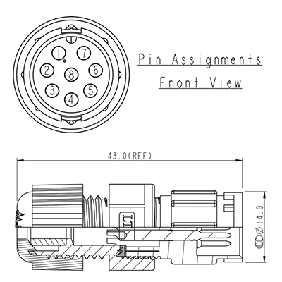 Circular Connector 8 Pin 5A Locking Male Line IP67 Waterproof Plug P9478