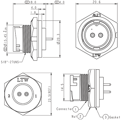 Circular Connector 2 Pin 5A Locking Male PCB IP67 Waterproof Plug P9492