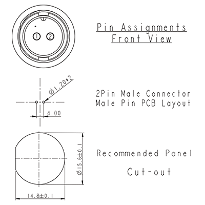 Circular Connector 2 Pin 5A Locking Male PCB IP67 Waterproof Plug P9492