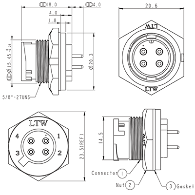 Circular Connectors 4 Pin 5A Locking Male PCB IP67 Waterproof Plug P9494