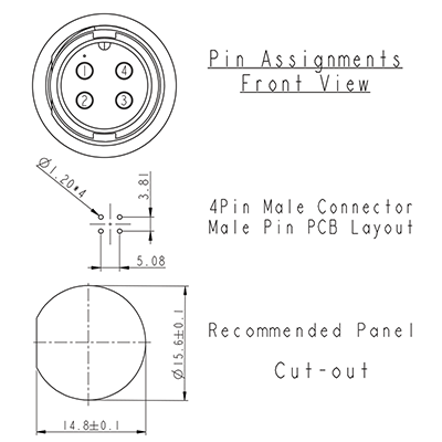 Circular Connectors 4 Pin 5A Locking Male PCB IP67 Waterproof Plug P9494