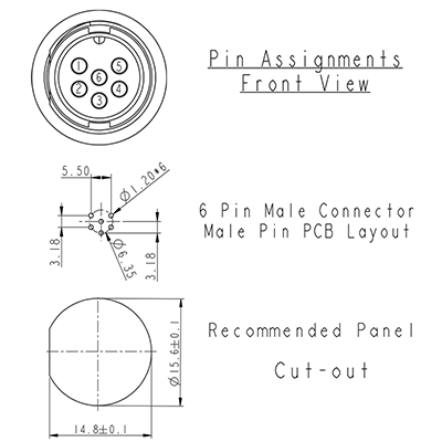 Circular Connector 6 Pin 5A Locking Male PCB IP67 Waterproof Plug P9496
