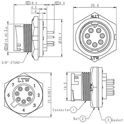 Circular Connector 7 Pin 5A Locking Male PCB IP67 Waterproof Plug P9497