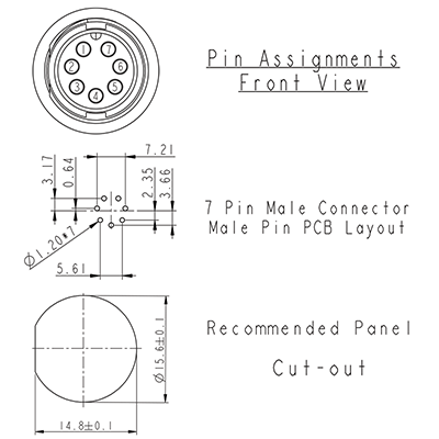 Circular Connector 7 Pin 5A Locking Male PCB IP67 Waterproof Plug P9497