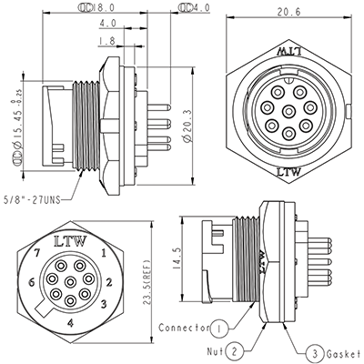 Circular Connector 8 Pin 5A Locking Male PCB IP67 Waterproof Plug P9500