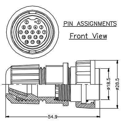 Circular Connectors 18 Pin 5A Locking Male Line IP67 Waterproof Plug P9506