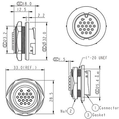 Circular Connectors 18 Pin 5A Locking Male Chassis IP67 Waterproof Plug P9546