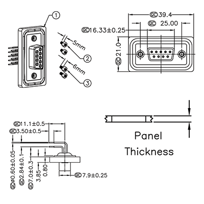 D-Sub Connector DE9 Female PCB 90 Deg. IP67 Rated P9652