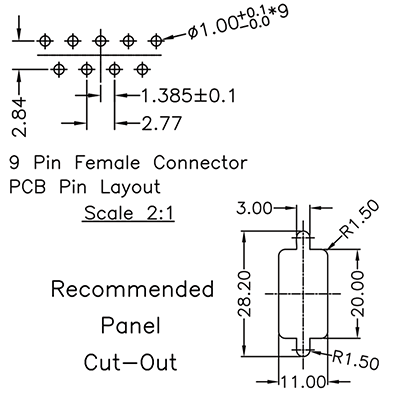 D-Sub Connector DE9 Female PCB 90 Deg. IP67 Rated P9652