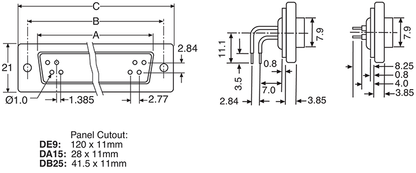 D-Sub Connector DE9 Male PCB 90 Deg. IP68 Rated P9653