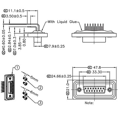 D-Sub Connectors DA15 Female PCB 90 Deg. IP67 Rated P9662
