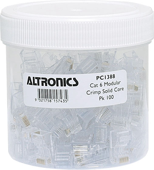 Modular RJ Connector RJ45 Modular Plug Cat6 (Suit Solid Cable) 8P8C 100 Pk PC1388