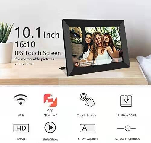 Frameo Digital Photo Frame 10.1in Wi Fi Touch Panel USB 32GB SD Card 32GB 16GB Built In PF1005WF