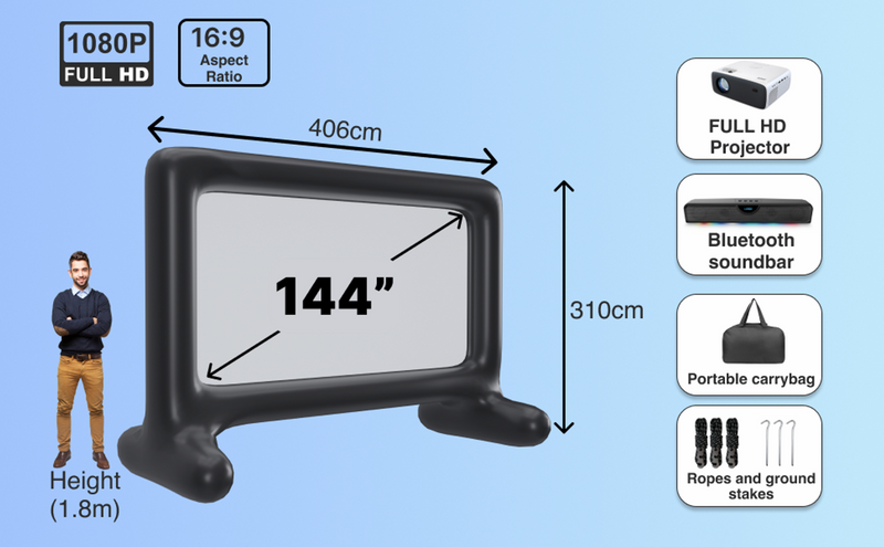 LASER Outdoor Cinema: Full HD Projector, 144" Screen & Soundbar PJT-BYCBL-040