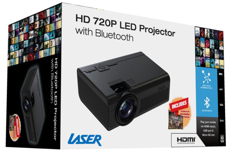 LASER 720P LED Projector With 100" Screen & Bluetooth PJT-LED72-708