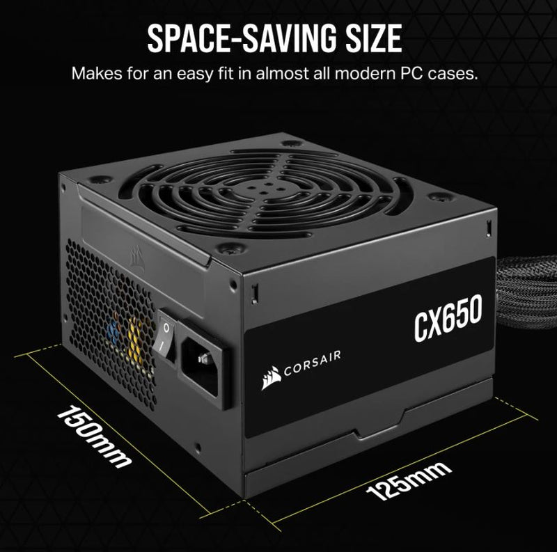 Corsair 650W CX Series, 80 PLUS Bronze Certified, Up to 88% Efficiency,  Compact 125mm design easy fit and airflow, ATX PSU 2024 PSCP-CX650-2