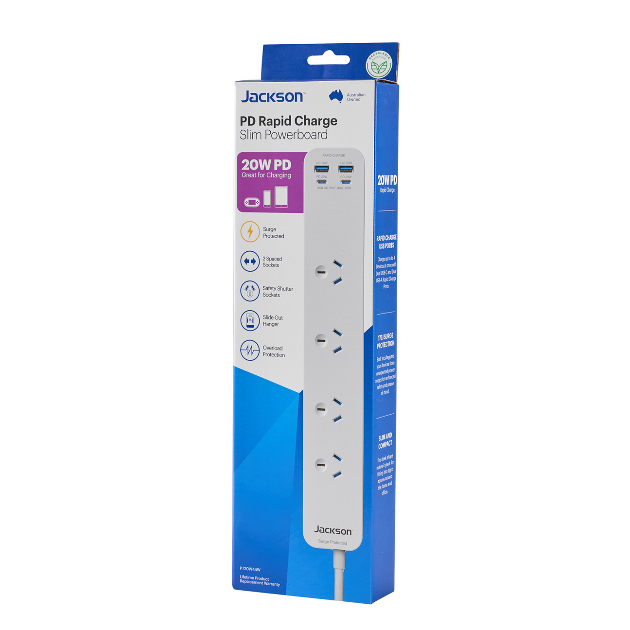 Mains 4 Way Powerboard Surge 2xusb-a Qc 3.0 2x Usb-c Pd Fast Charge P20w44w
